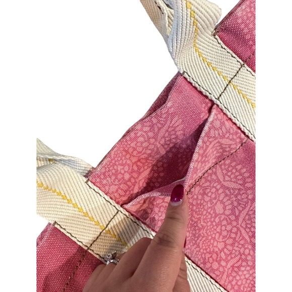 Fossil Lena Canvas Pink Orange Large Double Handles Tote Bag Overnight Carry All - Picture 11 of 16